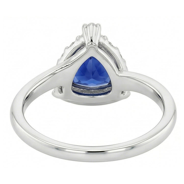 Bague de Fiançailles Halo Diamant Trillion Saphir Bleu Profond 2 Carats