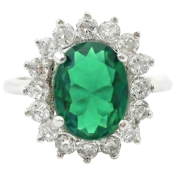 Bague de Fiançailles Halo Emeraude Verte