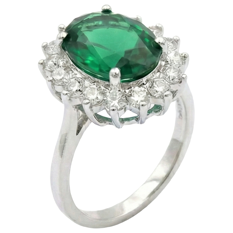 Bague de Fiançailles Halo Emeraude Verte