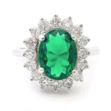 Bague de Fiançailles Halo Emeraude Verte