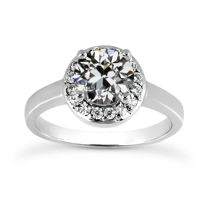 Bague de Fiançailles Halo Or Blanc Rond Vieux Naturel Diamant Mineur 3.25 Carats