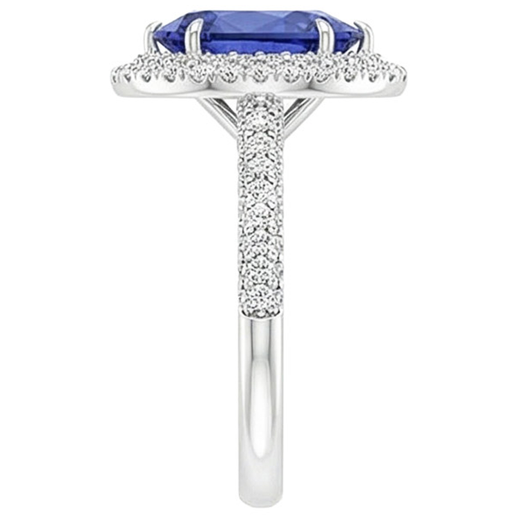 Bague de Fiançailles Halo Poire Saphir Bleu & Diamants Naturels Extraits des Mines ( et non cultivés en laboratoire ) 5.50 Carats