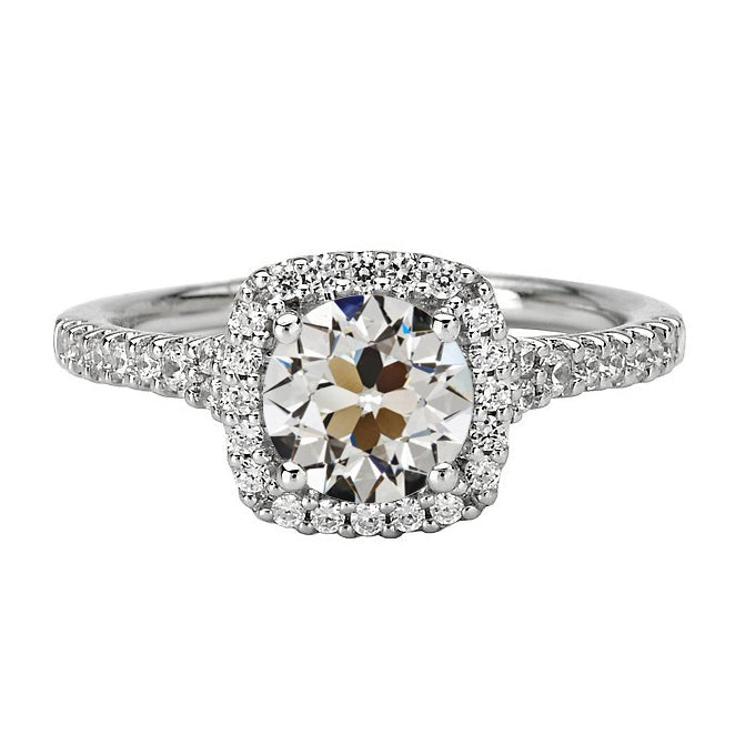Bague de Fiançailles Halo Rond Vieux mineur Réel Diamant Or Blanc 5 Carats