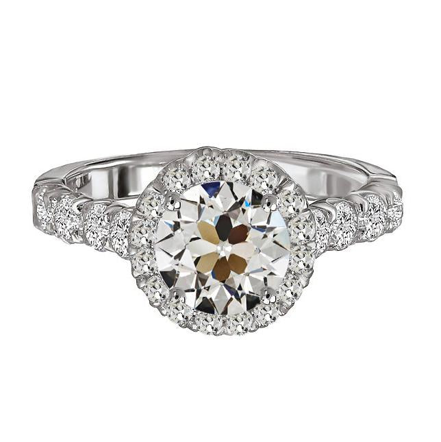 Bague de Fiançailles Halo Ronde Vieux Véritable Diamant Européen Or 6.50 Carats