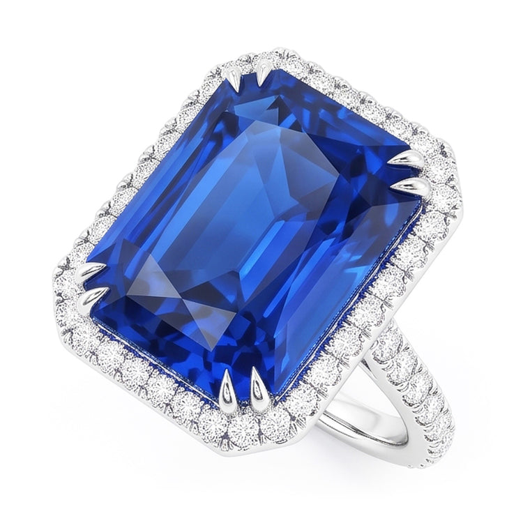 Bague de Fiançailles Halo Saphir Bleu Foncé
