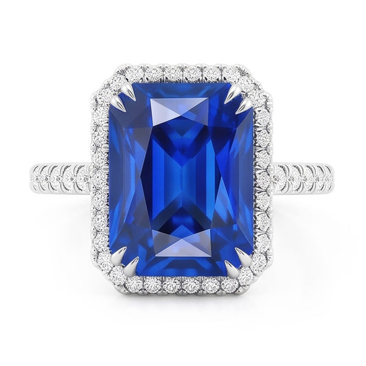 Bague de Fiançailles Halo Saphir Bleu Foncé
