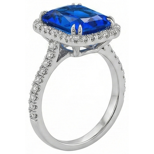 Bague de Fiançailles Halo Saphir Bleu Foncé