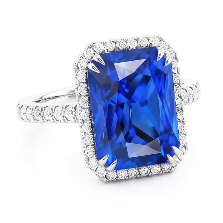 Bague de Fiançailles Halo Saphir Bleu Foncé