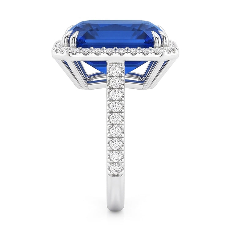 Bague de Fiançailles Halo Saphir Bleu Foncé