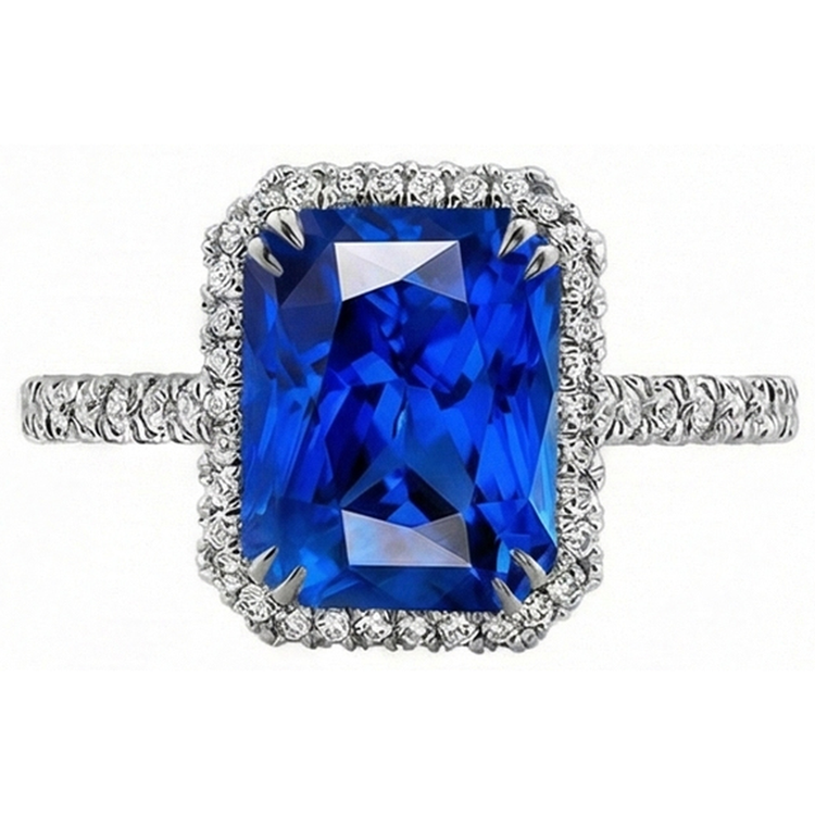 Bague de Fiançailles Halo Saphir Bleu Foncé