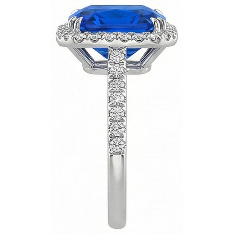 Bague de Fiançailles Halo Saphir Bleu Foncé