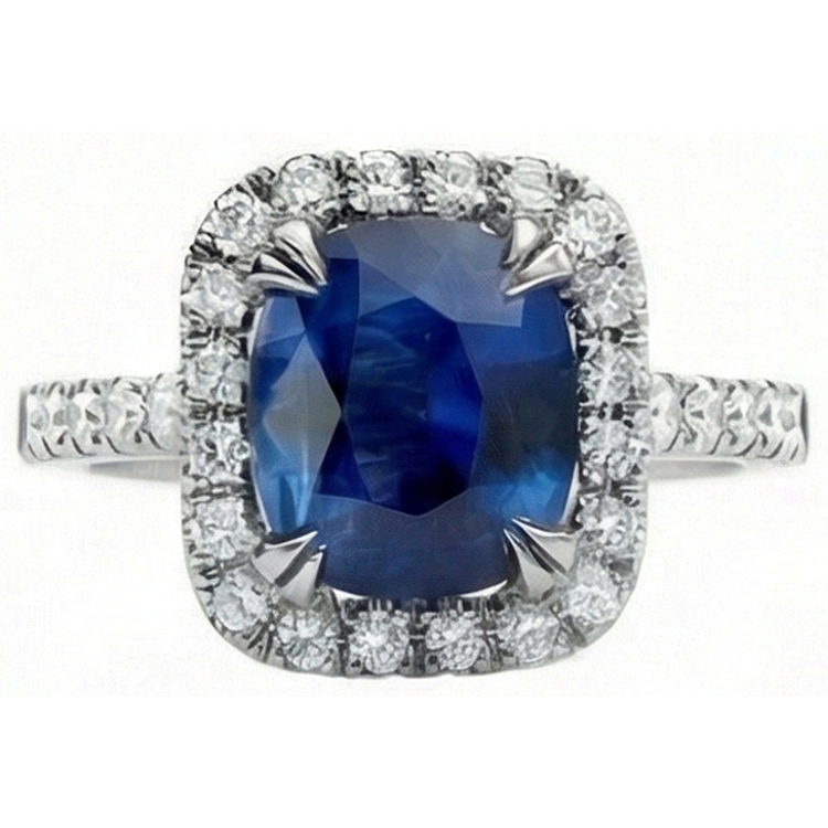 naturel cushion diamant 14carats bague détail rapproché