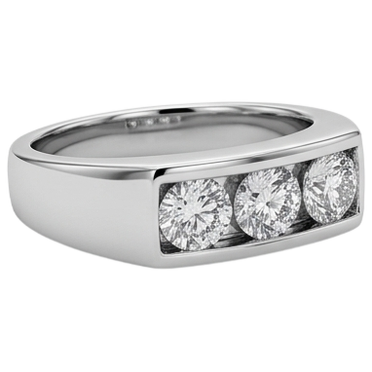 Bague de Fiançailles Homme 3 Pierres 2.25 Carats Sertie de Griffes Or Blanc 14K