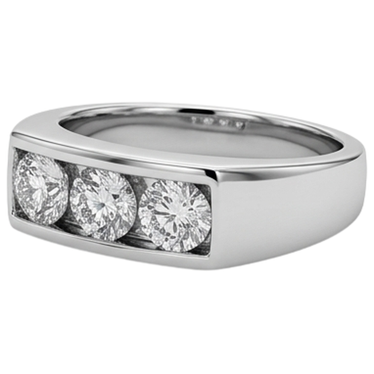 Bague de Fiançailles Homme 3 Pierres 2.25 Carats Sertie de Griffes Or Blanc 14K