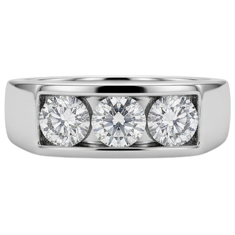 Bague de Fiançailles Homme 3 Pierres 2.25 Carats Sertie de Griffes Or Blanc 14K
