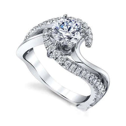 Bague de Fiançailles Naturel Diamants Ronds 2.80 Ct Avec Accents Or Blanc 14K