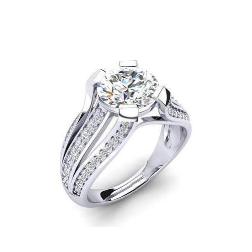 Bague de Fiançailles Naturel Diamants Taille Ronde 3.50 Ct Or Blanc 14K