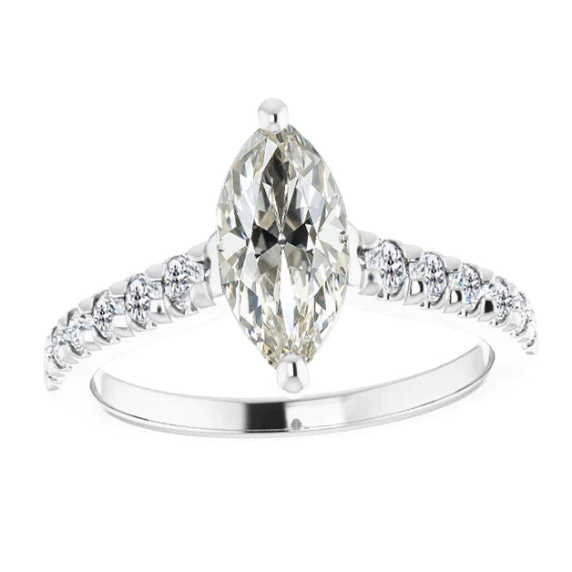 Bague de Fiançailles Or 14K Ronde & Marquise Vieux Mineur Réel Diamant 5 Carats