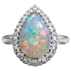 Bague de Fiançailles Or Blanc 14K Opale Et Diamants Naturels Extraits des Mines ( et non cultivés en laboratoire ) 11.25 Carats Neuf