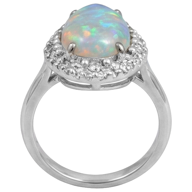 Bague de Fiançailles Or Blanc 14K Opale Et Diamants Naturels Extraits des Mines ( et non cultivés en laboratoire ) 11.25 Carats Neuf