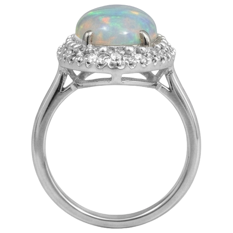Bague de Fiançailles Or Blanc 14K Opale Et Diamants Naturels Extraits des Mines ( et non cultivés en laboratoire ) 11.25 Carats Neuf