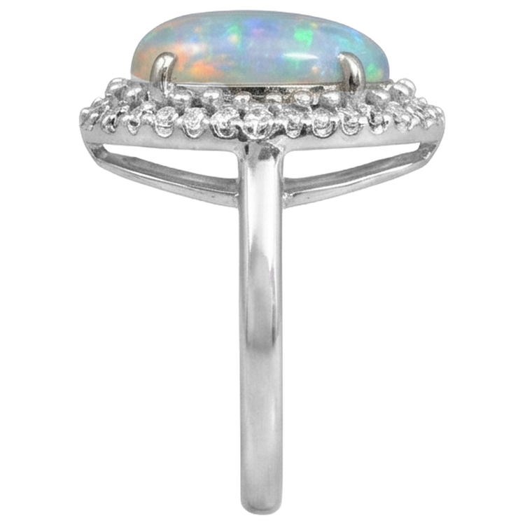 Bague de Fiançailles Or Blanc 14K Opale Et Diamants Naturels Extraits des Mines ( et non cultivés en laboratoire ) 11.25 Carats Neuf