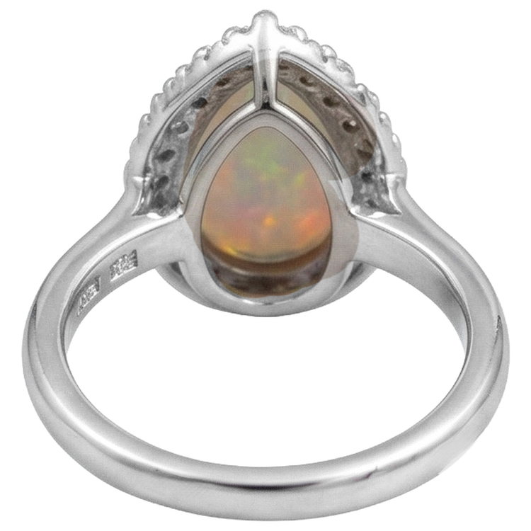 Bague de Fiançailles Or Blanc 14K Opale Et Diamants Naturels Extraits des Mines ( et non cultivés en laboratoire ) 11.25 Carats Neuf