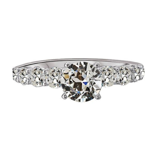 Bague de Fiançailles Or Blanc 7 Carats Naturel Diamants Taille Ancienne Mine