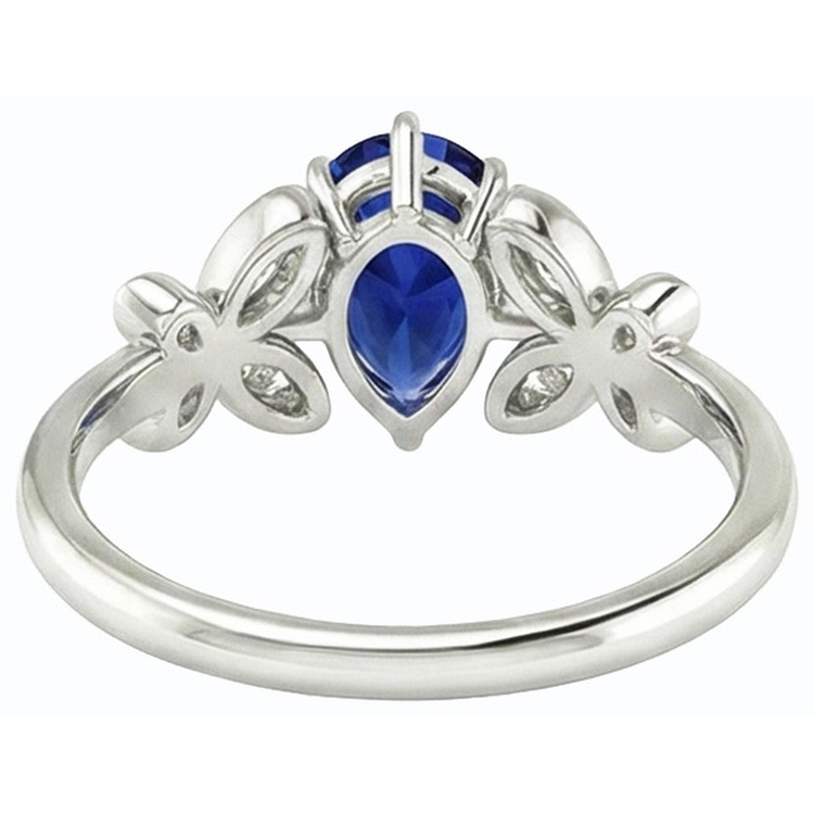 Bague de Fiançailles Papillon Diamant Poire Saphir de Ceylan 3 Carats