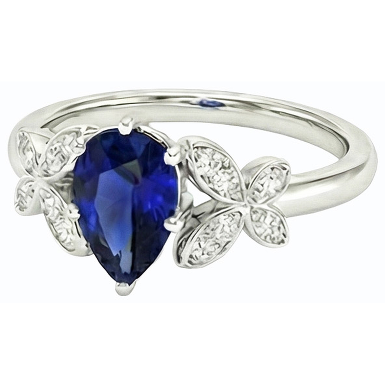 Bague de Fiançailles Papillon Diamant Poire Saphir de Ceylan 3 Carats