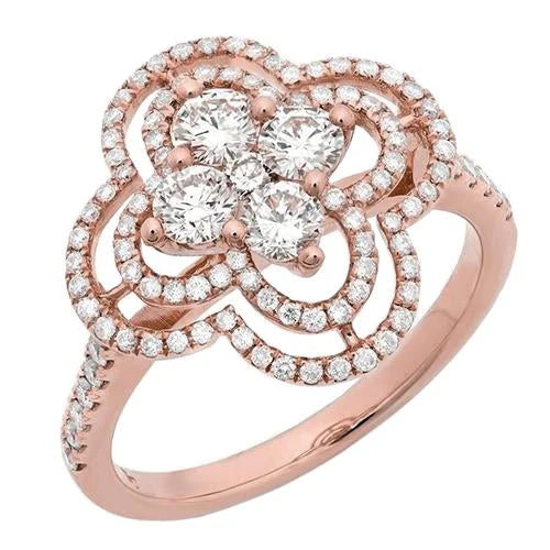 Bague de Fiançailles Pour Femme à 1,07 Carats De Réel Diamants Ronds Étincelants 18K D'Or Rose