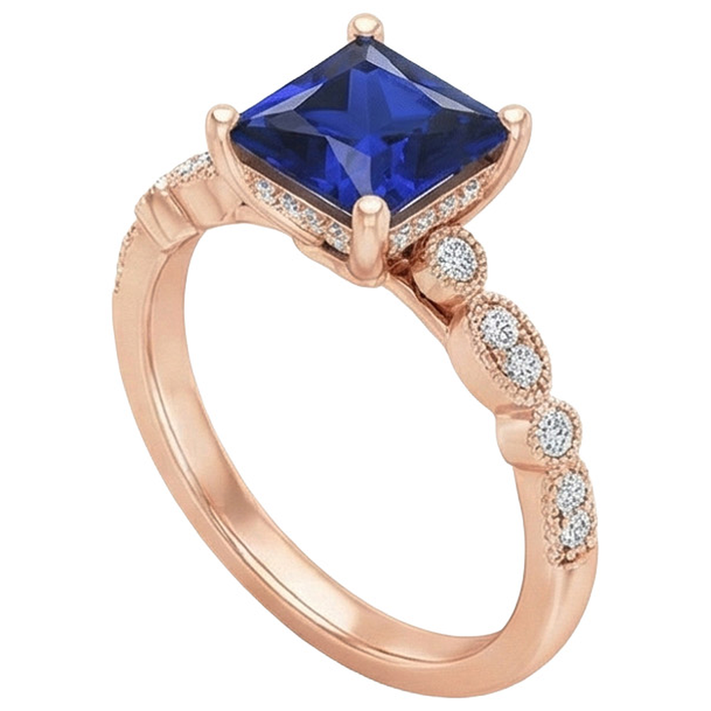 Bague de Fiançailles Princesse Saphir Sri Lanka et Diamants Naturels Extraits des Mines ( et non cultivés en laboratoire ) 5.25 Carats