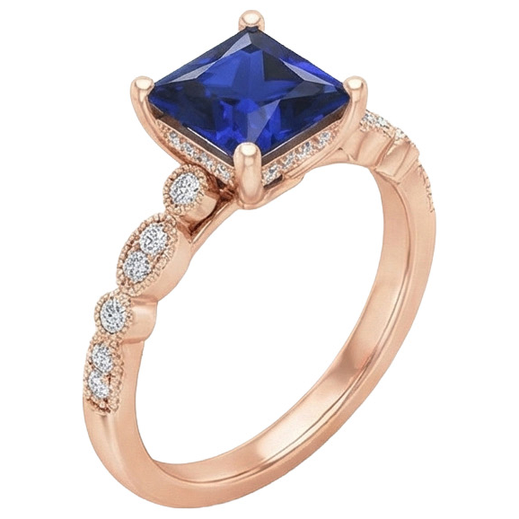 Bague de Fiançailles Princesse Saphir Sri Lanka et Diamants Naturels Extraits des Mines ( et non cultivés en laboratoire ) 5.25 Carats