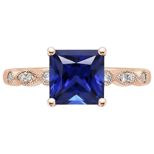 Bague de Fiançailles Princesse Saphir Sri Lanka et Diamants Naturels Extraits des Mines ( et non cultivés en laboratoire ) 5.25 Carats