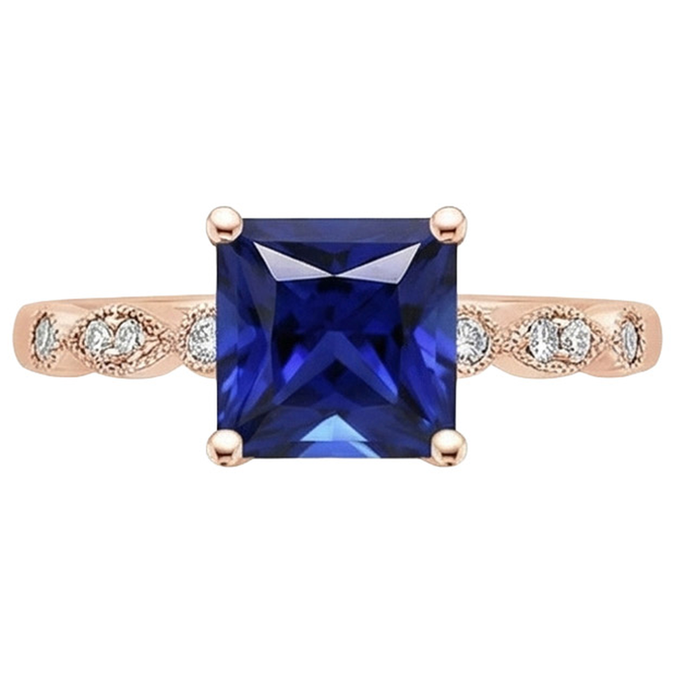 Bague de Fiançailles Princesse Saphir Sri Lanka et Diamants Naturels Extraits des Mines ( et non cultivés en laboratoire ) 5.25 Carats