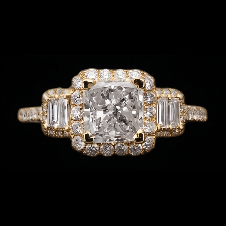 Bague de Fiançailles Radiant Cut 3 Carats Diamants Naturels Extraits des Mines ( et non cultivés en laboratoire ) Bague Fantaisie Or Blanc 14K