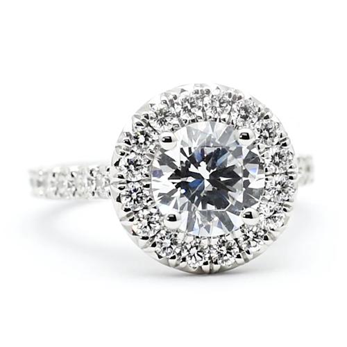 Bague de Fiançailles Réel Diamant 3 Carats Halo Taille Ronde Or Blanc 14K