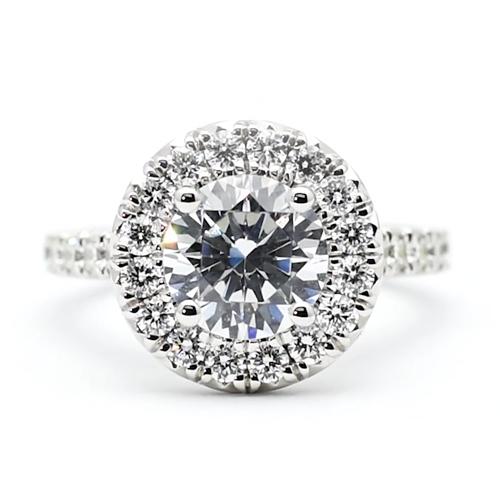 Bague de Fiançailles Réel Diamant 3 Carats Halo Taille Ronde Or Blanc 14K
