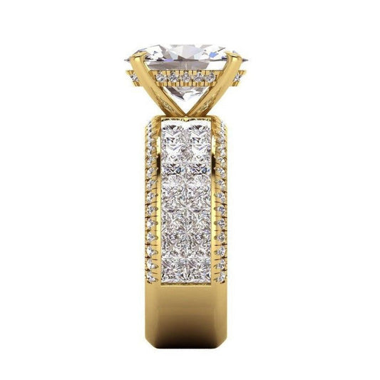 Bague de Fiançailles Réel Diamant Centre Ovale 6.92 Carats Or Jaune 14K