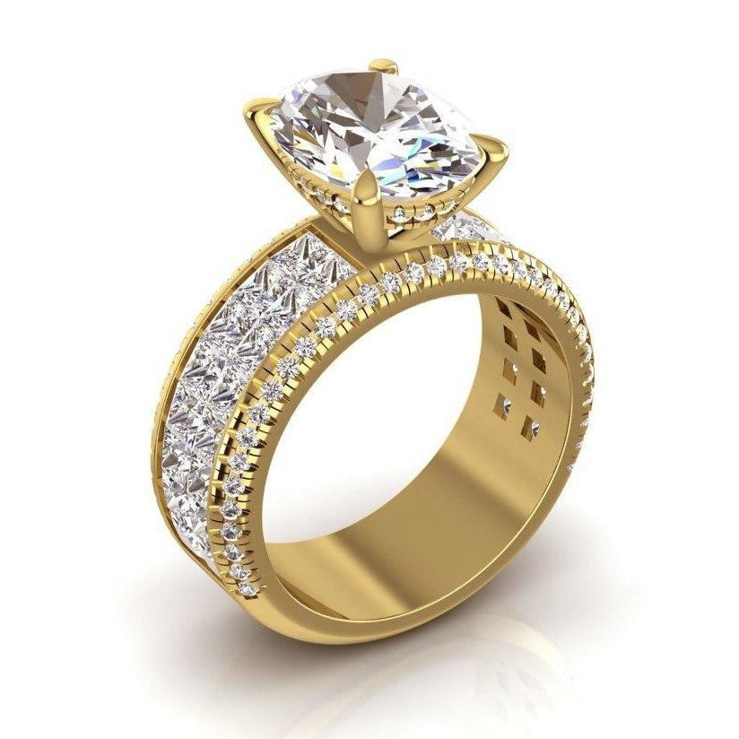 Bague de Fiançailles Réel Diamant Centre Ovale 6.92 Carats Or Jaune 14K