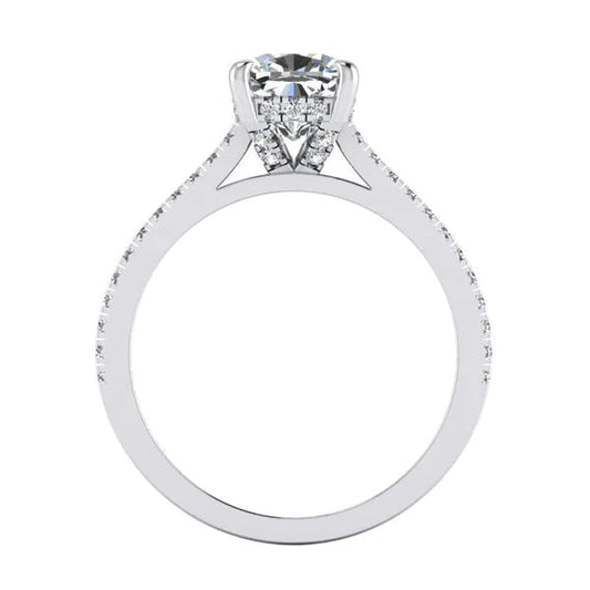 Bague de Fiançailles Réel Diamant Coussin Or Blanc Sertissage Cathédrale 2 Carats