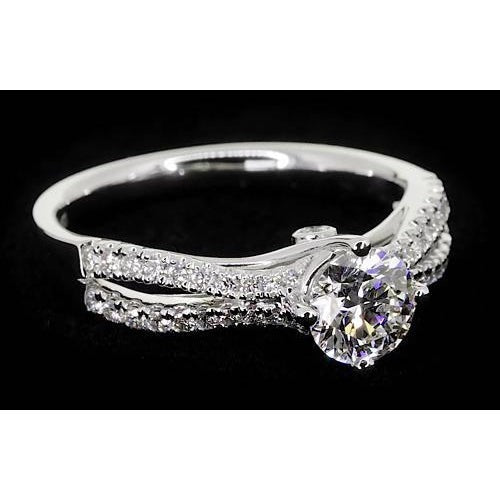 Bague de Fiançailles Réel Diamant Rond 1.75 Carats Or Blanc 14K