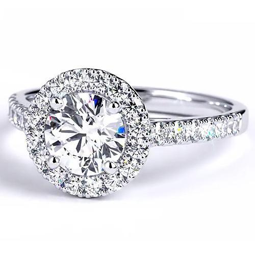 Bague de Fiançailles Réel Diamant Rond 2.50 Carats Halo Or Blanc 14K