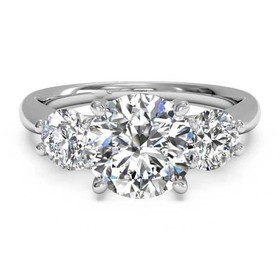 Bague de Fiançailles Réel Diamant Rond 3 Pierres 2 Carats Or Blanc 14K