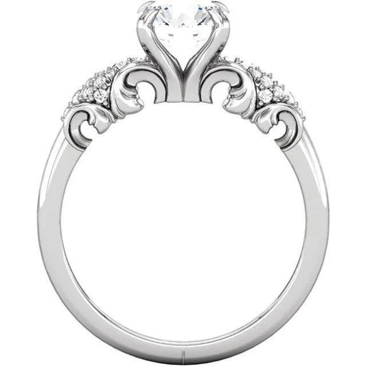 Bague de Fiançailles Réel Diamant Rond Filigrane 1.66 Carats Or Blanc 14K