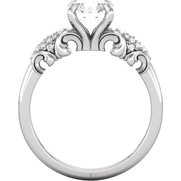 Bague de Fiançailles Réel Diamant Rond Filigrane 1.66 Carats Or Blanc 14K