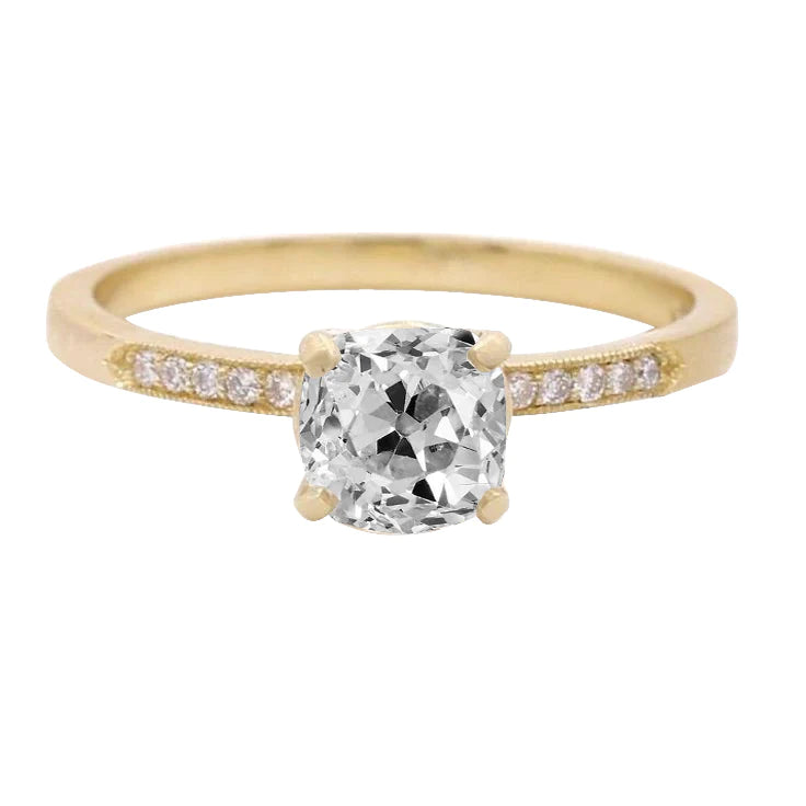 Bague de Fiançailles Réel Diamant Rond Vieux mineur Or Jaune 14K 3 Carats