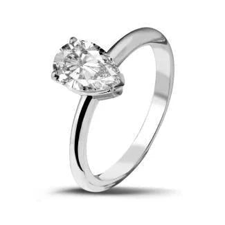 Bague de Fiançailles Réel Diamant Solitaire Taille Poire 1.75 Ct Or Blanc 14K