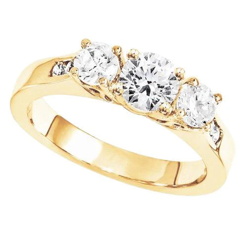 Bague de Fiançailles Réel Diamant Trois Pierres 2.80 Carats Or Jaune Nouveau