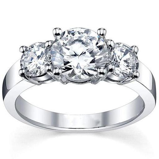 Bague de Fiançailles Réel Diamant Trois Pierres 3.50 Carats Or Blanc 14K